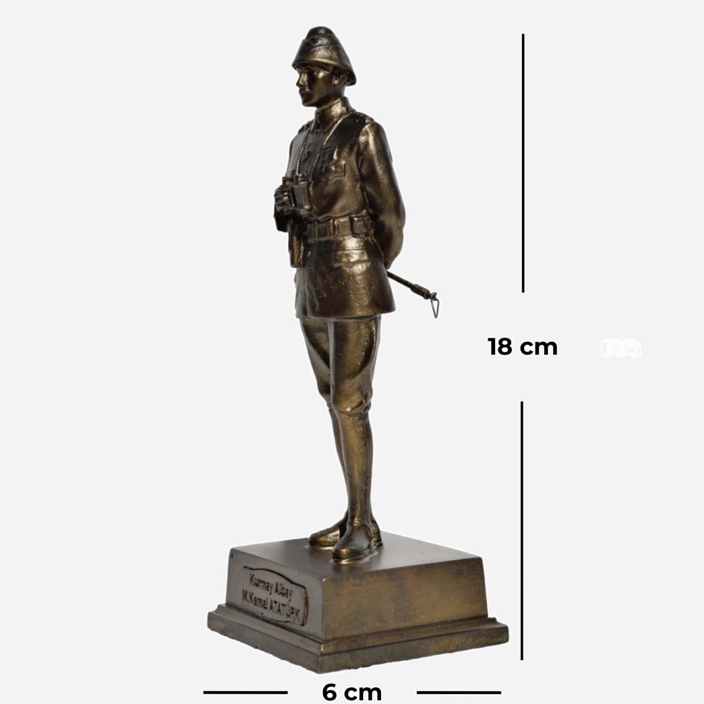 18 cm antik bronz Kurmay Albay Atatürk Heykeli Biblo küçük boy ön görünüm